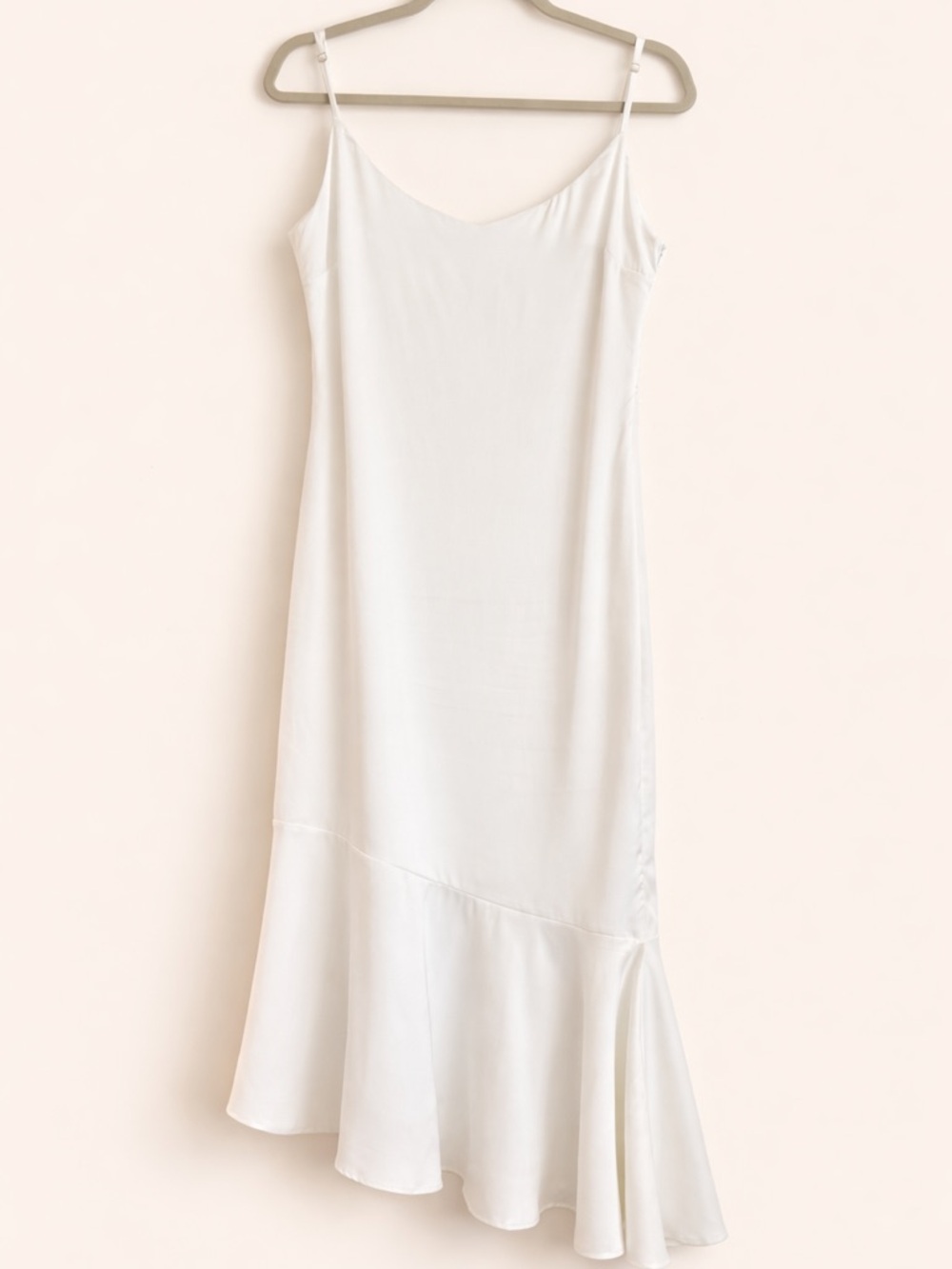 Lulus White Satin Slip Dress with Asymmetrical Hem – Size M